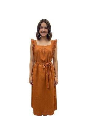 Universal Thread Rust Midi Dress with Ruffle Straps and Waist Tie Size Xl